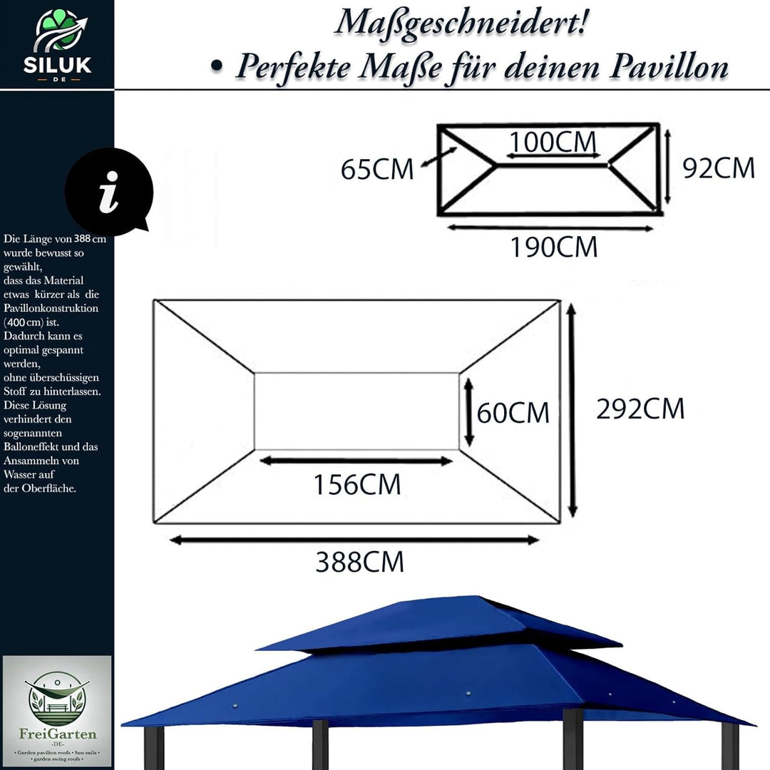 Ersatzdach für Pavillon 3x4 Meter Wasserdicht Material: Panama PCV Soft 370g/m² extra stark Modell 7
