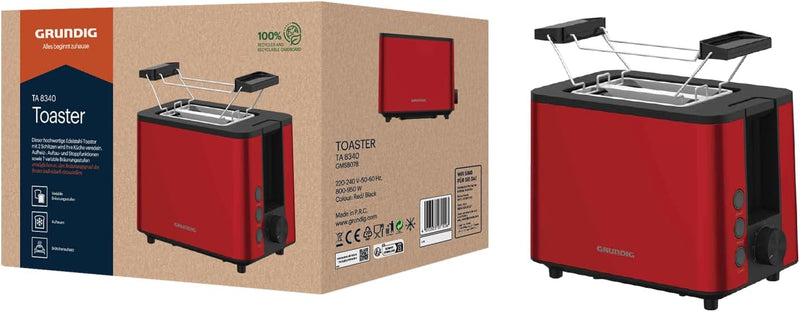 GRUNDIG TA8340 Toaster, 950 W, Rot Style 2024, Style 2024