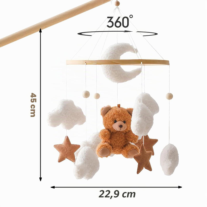 Herfair Mobile Baby Bettglocke mit Teddybär Hölz Mädchen Hängende Mobile Windspiel für Babybett Kind