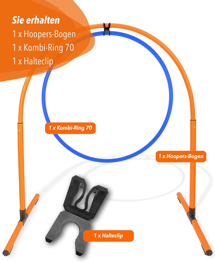 Hoopers Hoop mit Ring 70 – Agility Hoopers Reifen für Hundetraining – Hoop Orange/Sprungring Blau