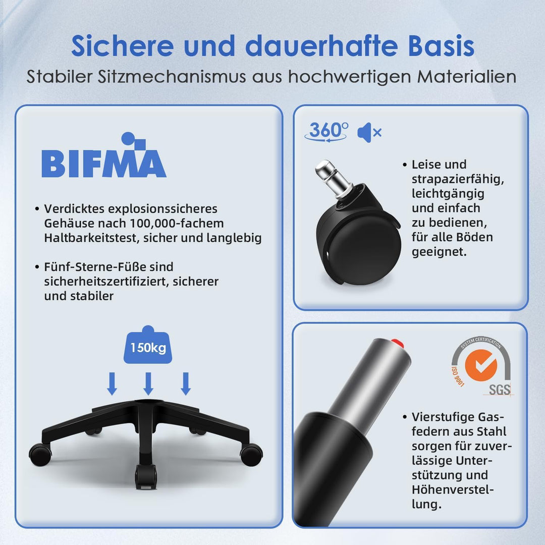 Hinonde Bürostuhl,Schreibtischstuhl mit Hochklappbare Armlehnen und Wippfunktion,Drehstuhl,Höhenvers