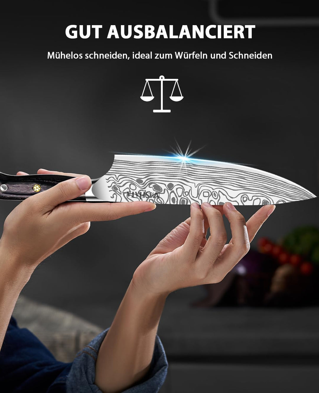 MOSFiATA Kochmesser, Küchenmesser Fleischmesser Profi Chefmesser 20CM Allzweckmesser aus EN.4116 Deu