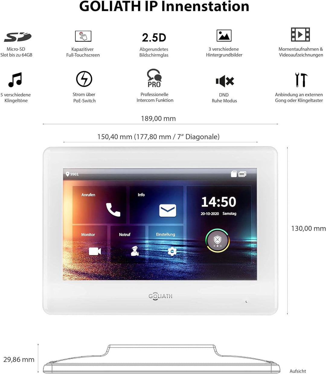 Goliath Hybrid | IP | Full-HD Video Türsprechanlage | App | 1-Fam | 2 x Full-Touchscreen 17,78 cm (7