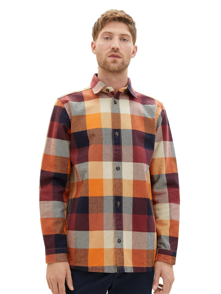 TOM TAILOR Herren Overshirt Hemd mit grossem Karo-Muster aus Baumwolle, 32310 - Orange Colorful Bloc
