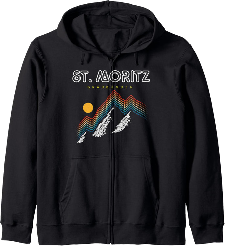 St. Moritz Graubünden - Schweiz Retro 80s Skiferien Geschenk Kapuzenjacke