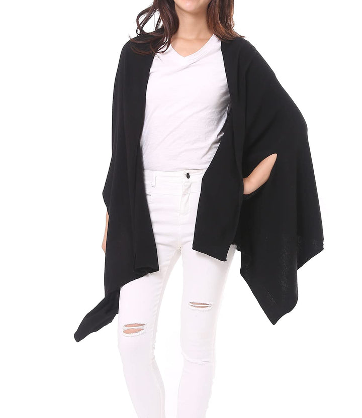 BRUCERIVER Damen Lang gestrickt Wolle gemischt Multi Style Schal Poncho Topper Schwarz M-L, Schwarz
