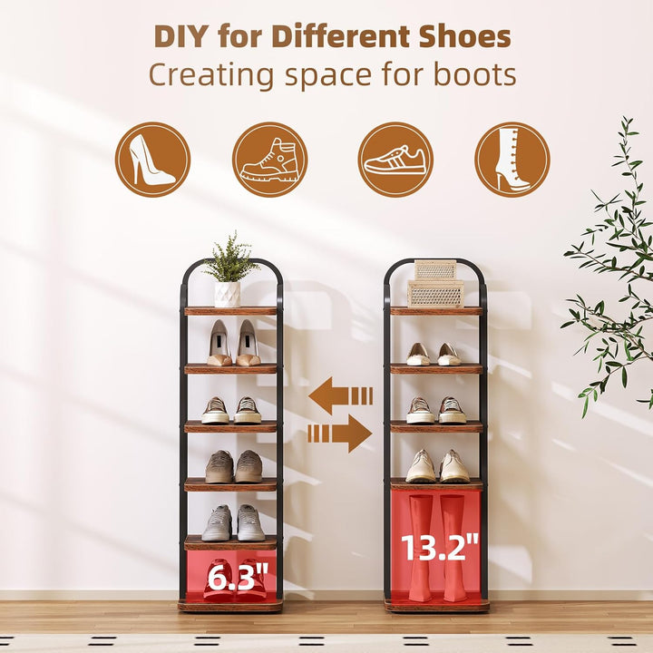Dripex Vertikales Schuhregal mit 6 Ebenen, Schuhablage schmal Metall, Verstellbar Ablage, platzspare