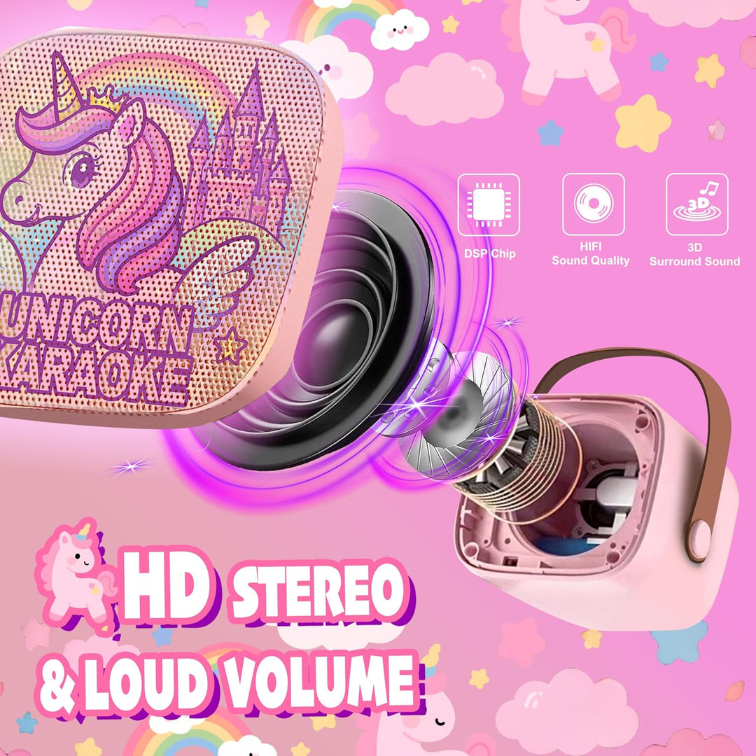 GirliGlee Einhorn Geschenke für Mädchen,Karaoke Maschine Kinder, Mini Bluetooth Karaoke Anlage mit 2