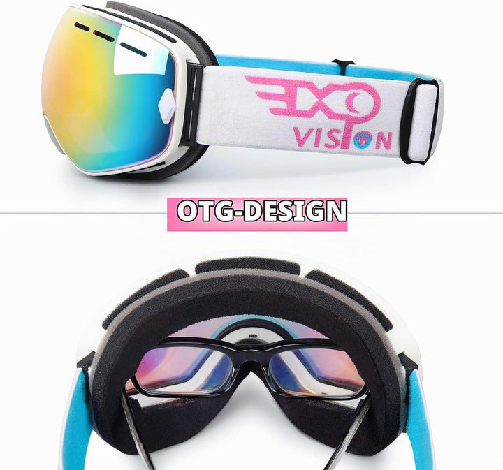 EXP VISION Snowboard Skibrille für Herren Damen Jugend, 100% UV400 Schutz Anti Beschlag über der Bri
