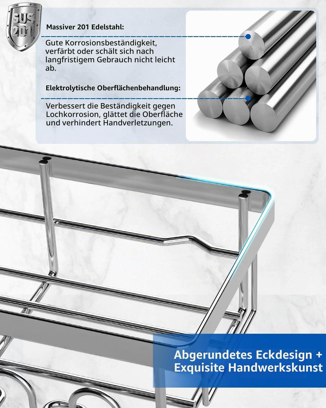 AceMining Duschablage Ohne Bohren, 4 Pack Silber Duschregal, 201 Edelstahl Badregal für Selbstkleber