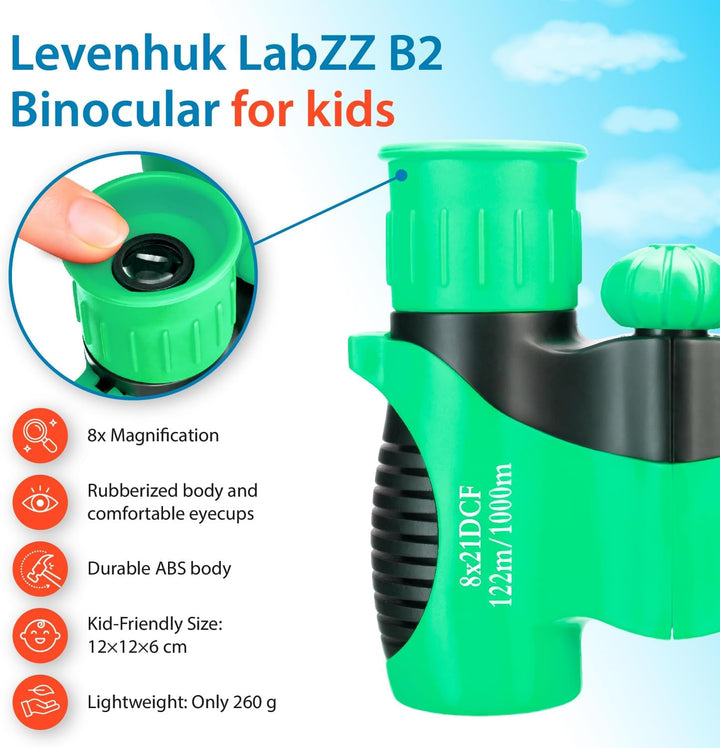 Levenhuk LabZZ B2 Green Apple Kompakt-Fernglas für Kinder, Farbe Grün, Green Apple