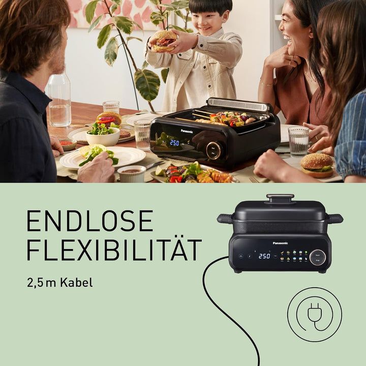 Panasonic NF-GM600 6-in-1 Elektro-Multikocher, Elektro Tischgrill, Plancha, Braten, Slow Cook, BBQ,