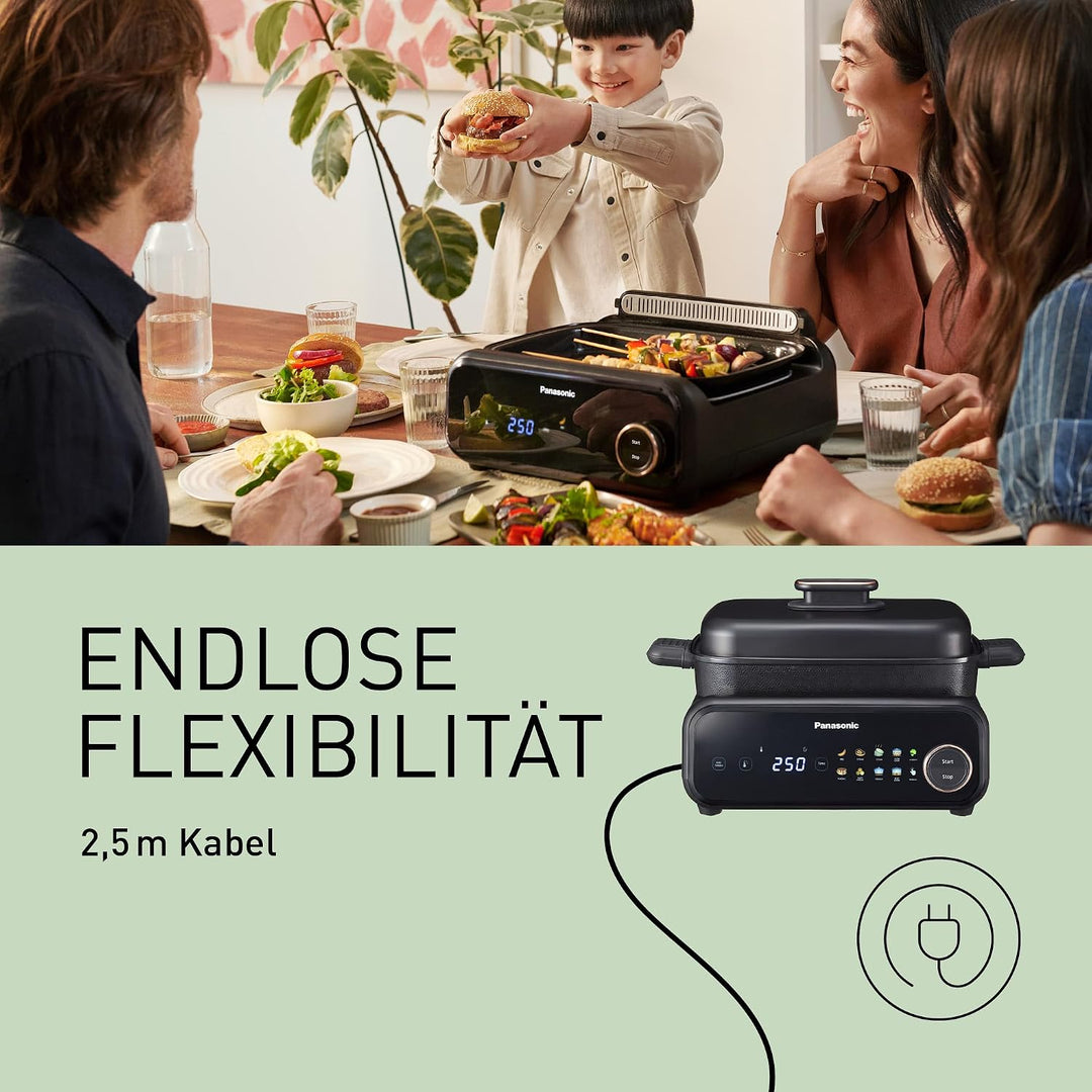 Panasonic NF-GM400KXE 4-in-1 Elektro-Multikocher, Elektro Tischgrill, Braten, Slow Cook, BBQ, Dämpfe