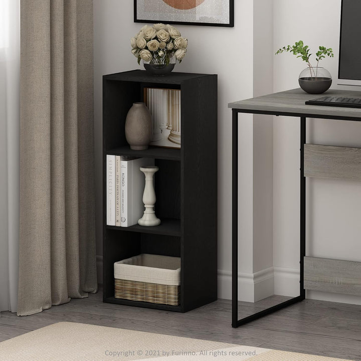 Furinno Pasir Bücherregal, offen, 3 Ebenen, Schwarzholz Schwarzholz 3-Tier Cube Regal, Schwarzholz 3
