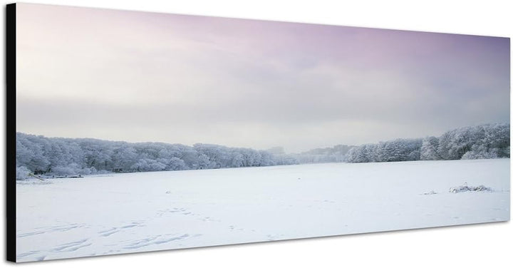 Paul Sinus Art Panoramabild auf Leinwand und Keilrahmen 150x50cm Winterlandschaft Wald Schnee Wolken