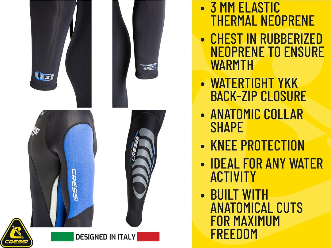 Cressi Morea Herren - Neoprenanzug 3mm für alle Wassersportarten XL/5 Schwarz/Blau/Silber, XL/5 Schw