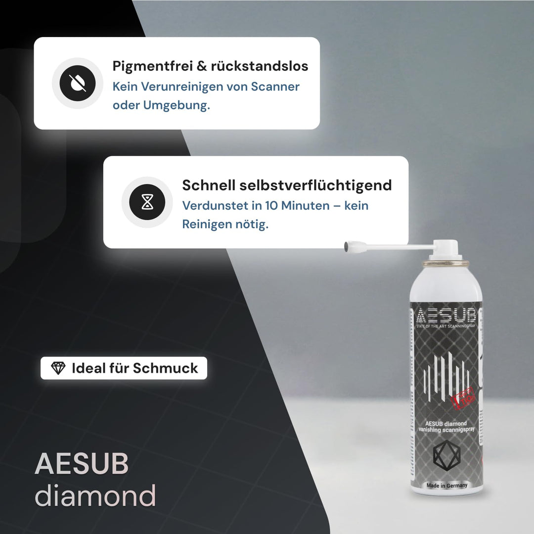 AESUB diamond 3D Scanningspray – 200 ml selbstverflüchtigendes Scanspray für Schmuck, pigmentfrei &