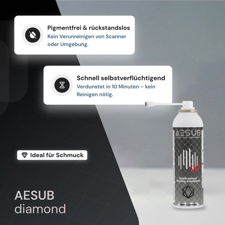 AESUB diamond 3D Scanningspray – 200 ml selbstverflüchtigendes Scanspray für Schmuck, pigmentfrei &