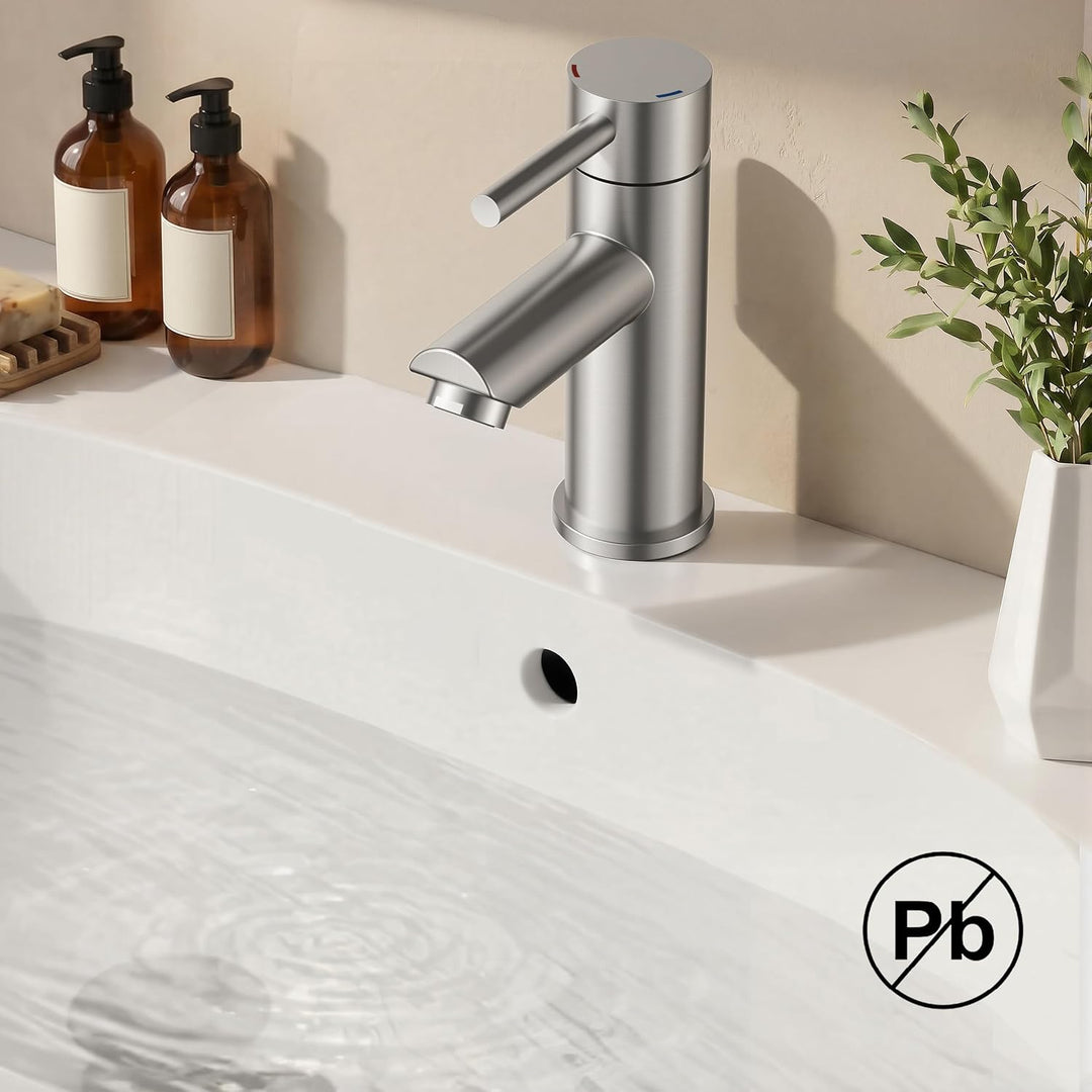 FORIOUS® Wasserhahn Bad mit Ablaufgarnitur, Edelstahl Waschbeckenarmatur mit Auslaufhöhe 85MM, Einhe