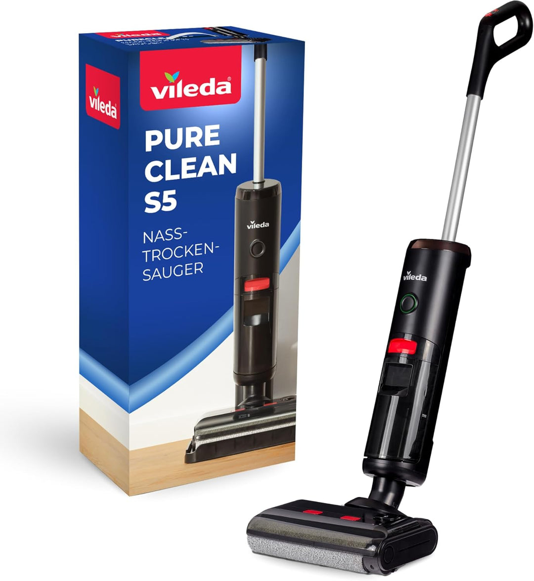 Vileda PureClean S5 Plus - Kabelloser Nass- & Trockensauger mit Zubehör - 3-in-1 Kehren, Saugen & W