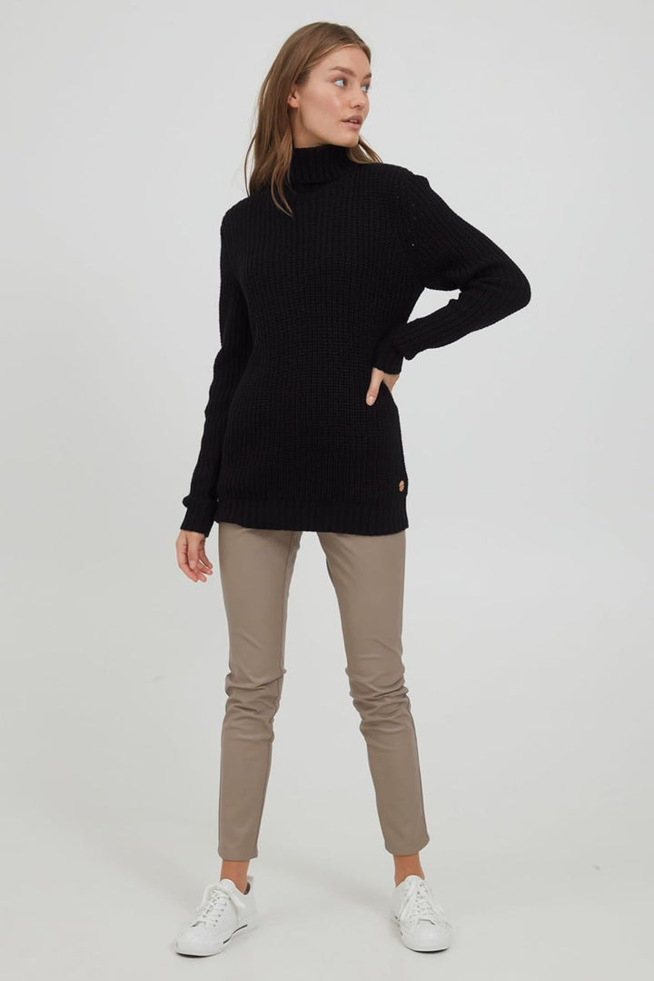 OXMO OXNanna Strickpullover Damen Grobstrickpullover Pullover mit Rollkragen Regular Fit L Black (19