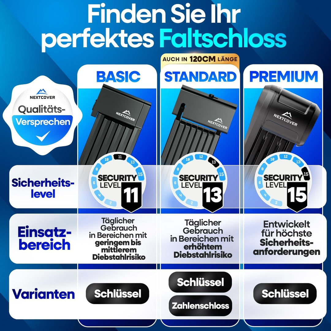 NEXTCOVER® Faltschloss Fahrrad FoldOne mit Zahlencode FoldBasic 120 cm I Zahlenschloss mit SteelSecu