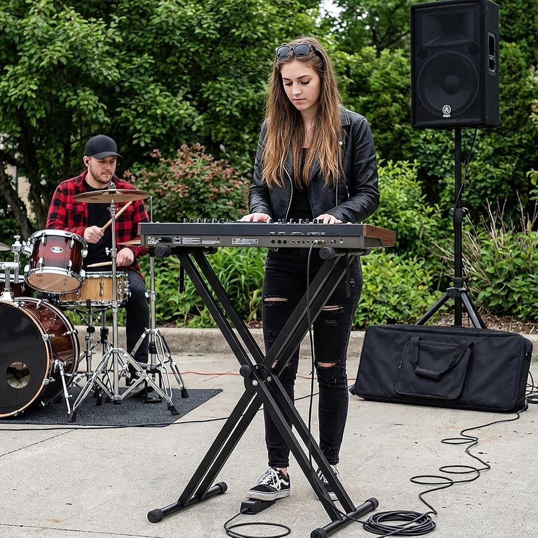 Trintion Keyboardständer Doppelstrebig Keyboard Ständer verstellbar 61 cm bis 98 cm Klappbar Zerlegb