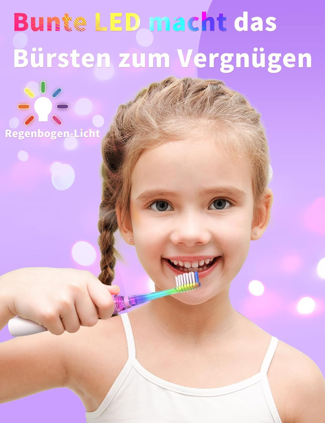 Seago Elektrische Zahnbürste Kinder mit 8 Extra Weiche Aufsteckbürste und 4 Persönliche Modi, LED Li