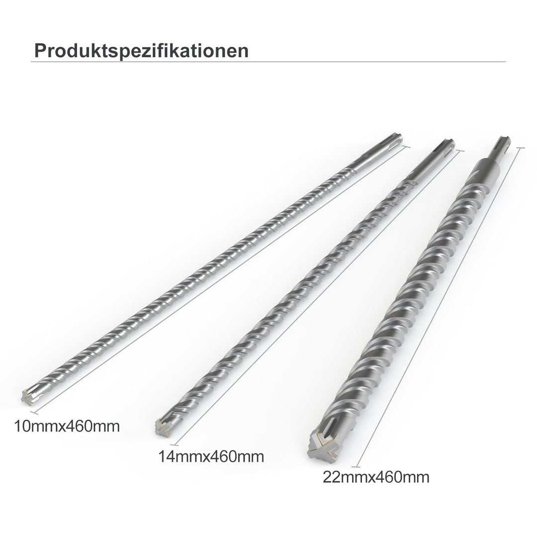 CSOOM SDS Plus Bohrer 10,14,22 (460mm), Professionell Betonbohrer，Ideal zum Bohren in Stein, Beton,