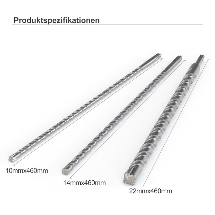 CSOOM SDS Plus Bohrer 10,14,22 (460mm), Professionell Betonbohrer，Ideal zum Bohren in Stein, Beton,