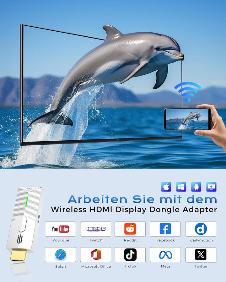 2026 Miracast Wireless Display Dongle Adapter HDMI 1080P@60Hz, 5GHz AirPlay/Miracast für TV/Projekto