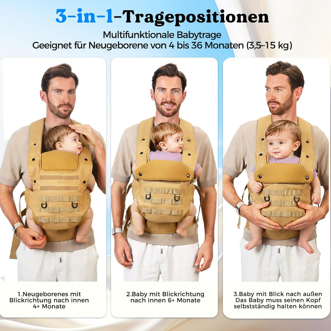 Babytrage für Papa, Ergonomische Baby Trage mit Hüftgesunde (4-36 Monate), 3-in-1 Baby Carrier für 3