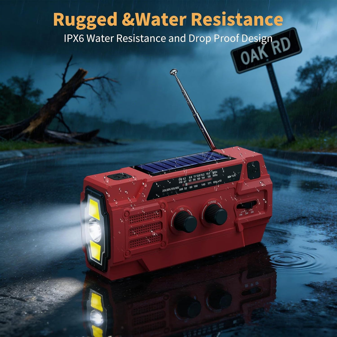 Kurbelradio 4000mAh Notfallradio mit Solar, Bewegungsempfindlicher Radio mit kurbel AM/FM/SW,LED-Tas