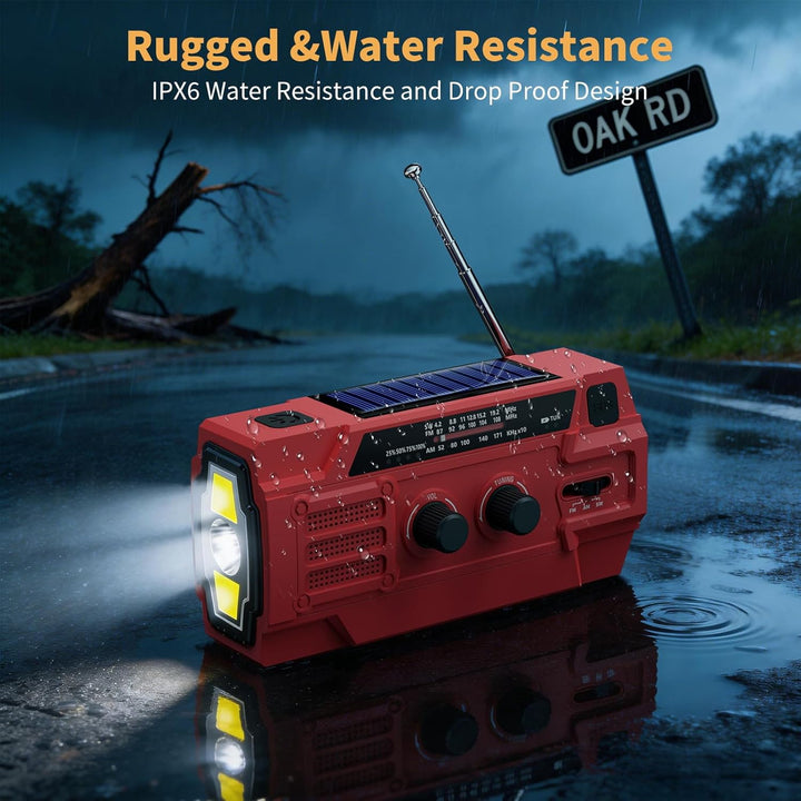 Kurbelradio 4000mAh Notfallradio mit Solar, Bewegungsempfindlicher Radio mit kurbel AM/FM/SW,LED-Tas