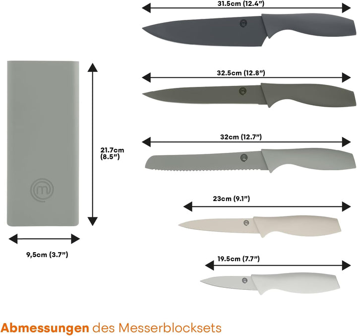 MasterChef Messerblock mit Messer, Kuchenmesser Set mit Santokumesser, Brotmesser, Kochmesser, Gemüs