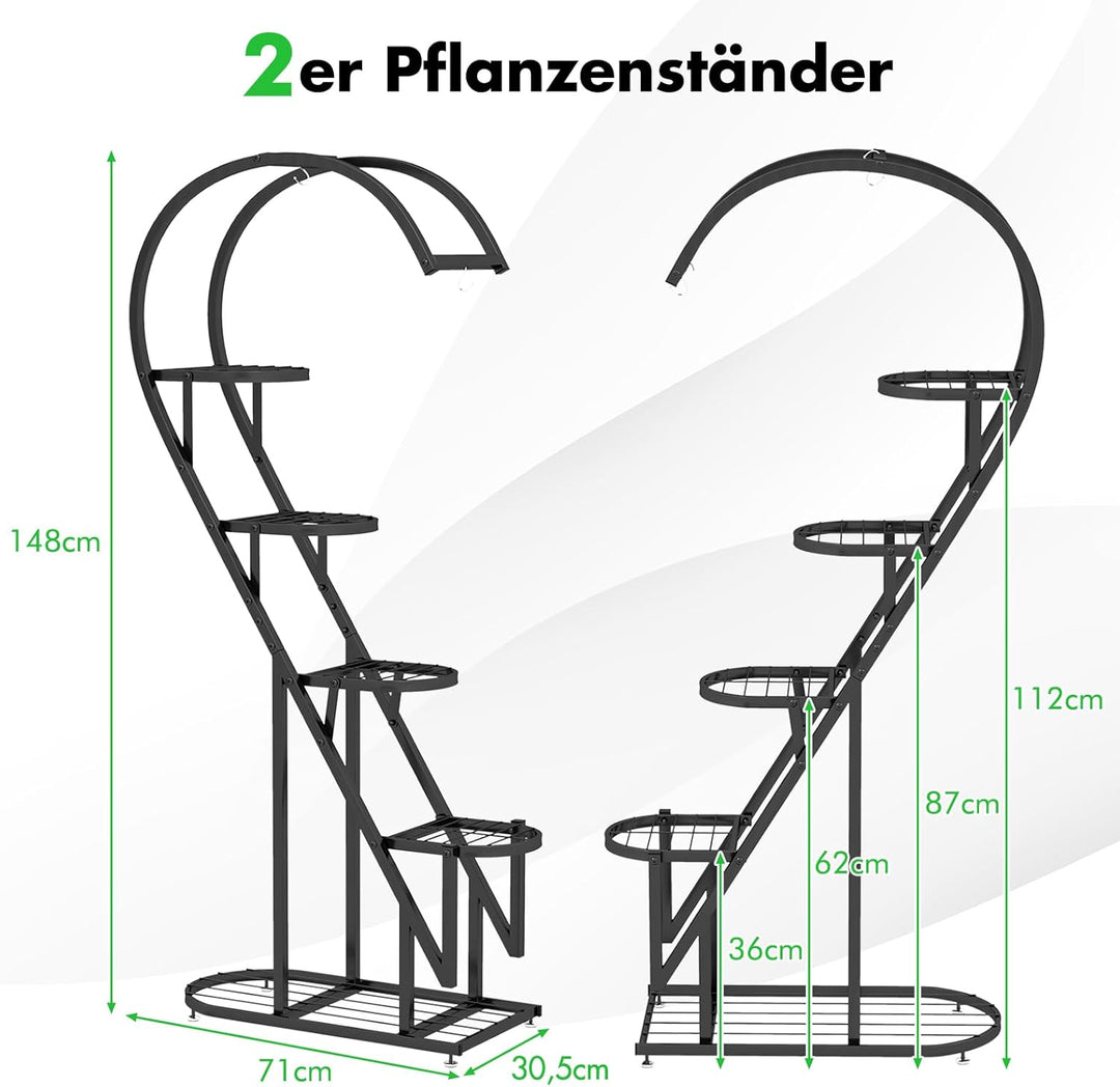 RELAX4LIFE 5-stufiger Pflanzenständer Metall, Blumentreppe Herzförmig, Pflanzenregal mit 4 Haken, Bl