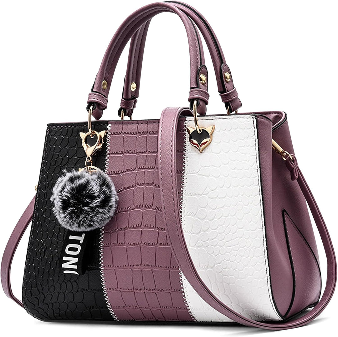 DIRRONA Elegant Damen Handtasche Farbblock Design Schultertasche Gross Kapazität Umhängetasche Beilä
