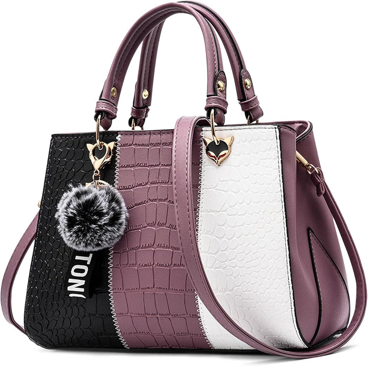 DIRRONA Elegant Damen Handtasche Farbblock Design Schultertasche Gross Kapazität Umhängetasche Beilä