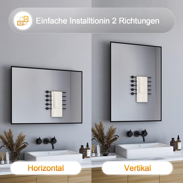 BD-Baode Spiegel 80x60 Schwarz Badspiegel Wandspiegel für Badezimmer Wohnzimmer Schwarz 60x80cm, Sch