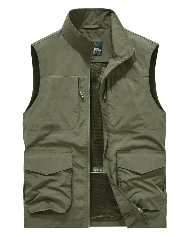 Herren Outdoor Weste Leicht Atmungsaktiv Schnelltrocknende Anglerweste Freizeitweste mit Vielen Tasc