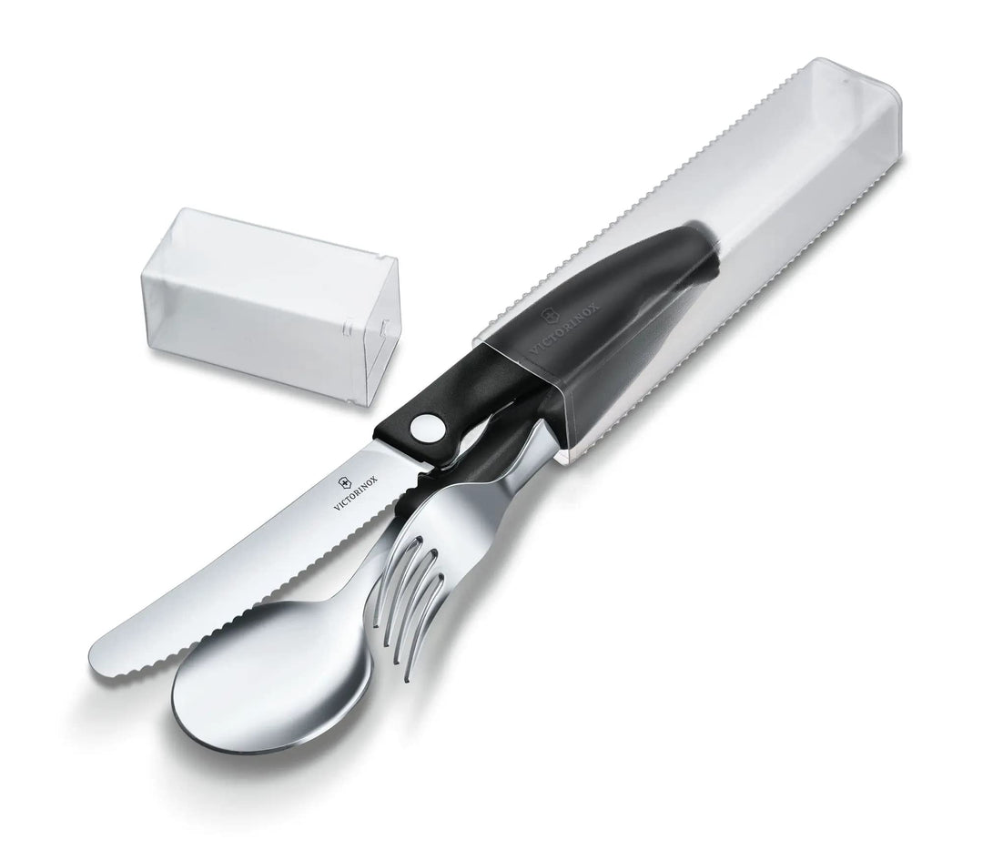 Victorinox, Swiss Classic, Profi Faltbares Tafelbesteck, 3-teilig, Extra Scharfe Klinge, Wellenschli