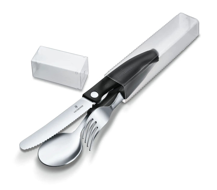Victorinox, Swiss Classic, Profi Faltbares Tafelbesteck, 3-teilig, Extra Scharfe Klinge, Wellenschli