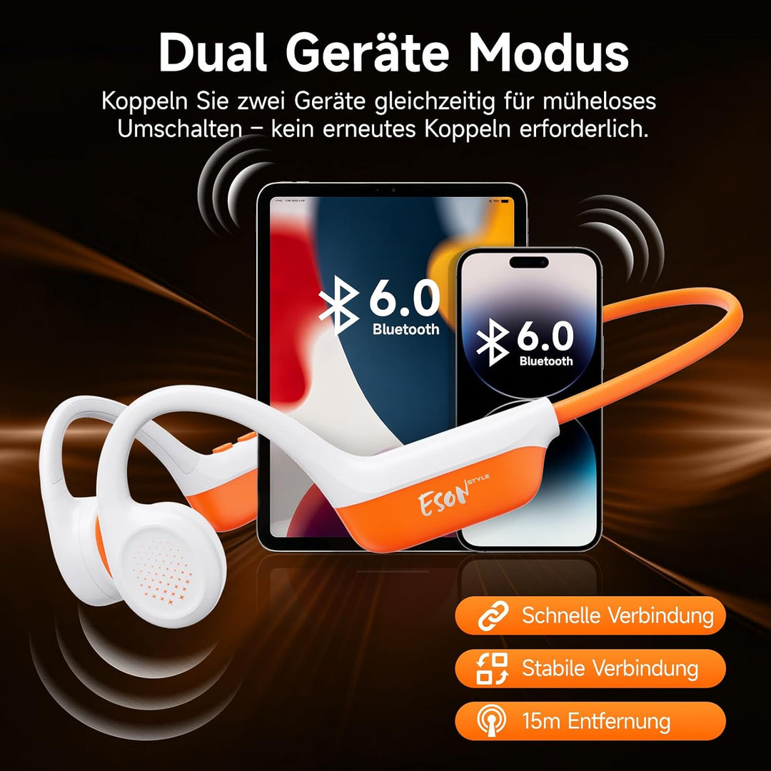 esonstyle Knochenschall Kopfhörer Bluetooth 6.0, IPX7 wasserdichte | Bone Conduction Headphones mit