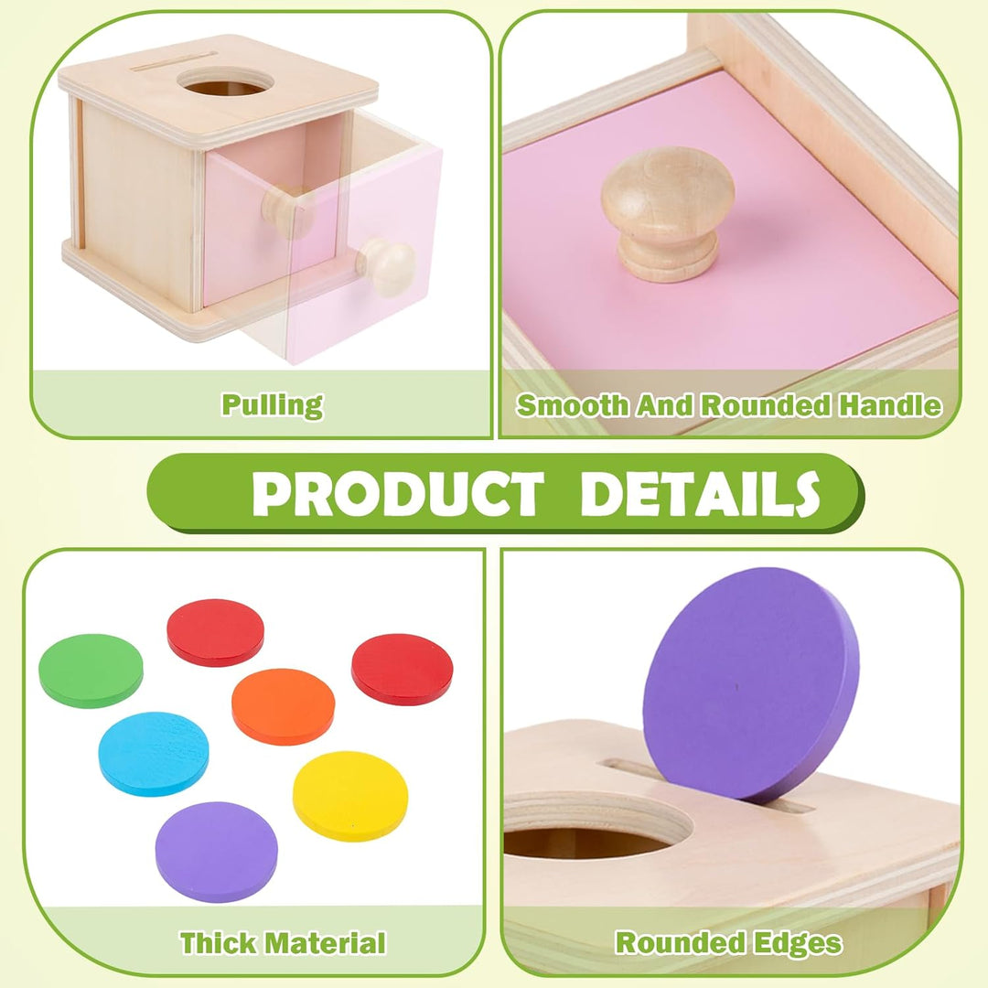 Adena Montessori Spielzeug ab 6 Monate – 2-in-1 Holz Münzbox & Ballbox für Babys – Lernspielzeug zur