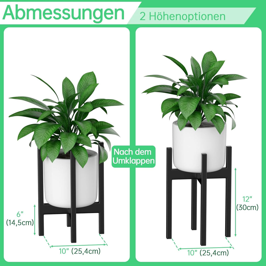 ZMTECH 25cm Durchmesser Blumenständer Metall, Pflanzenständer Schwarz Mid Century Blumentopf Gestell