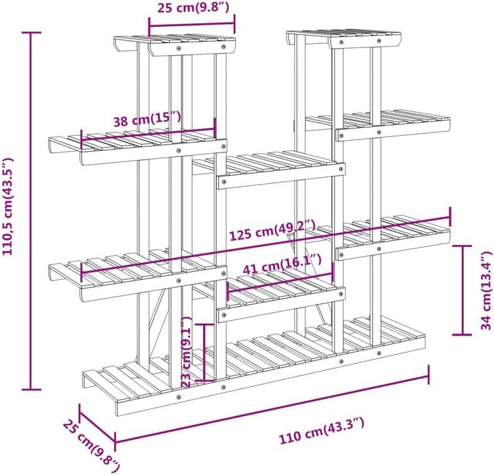 vidaXL Blumenständer 110x25x110,5 cm Massivholz Tanne Ohne Räder/110 x 25 x 110.5 cm Braun, Ohne Räd