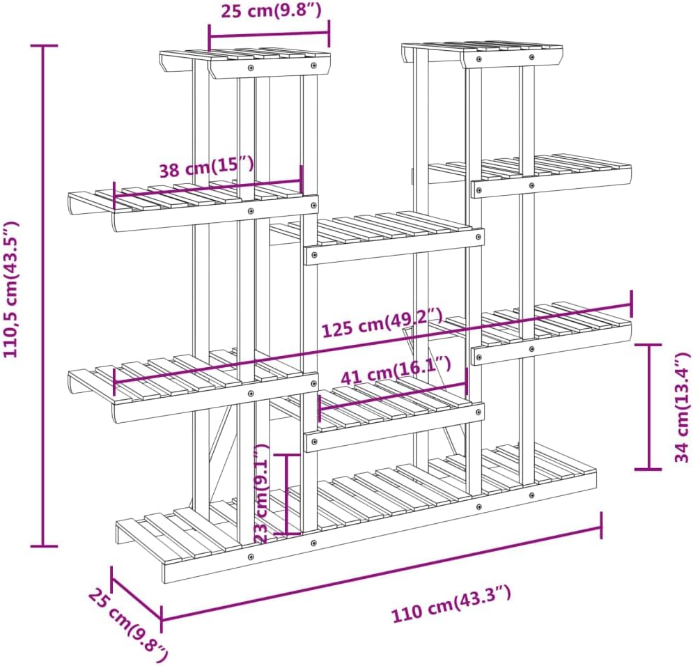 vidaXL Blumenständer 110x25x110,5 cm Massivholz Tanne Ohne Räder/110 x 25 x 110.5 cm Braun, Ohne Räd