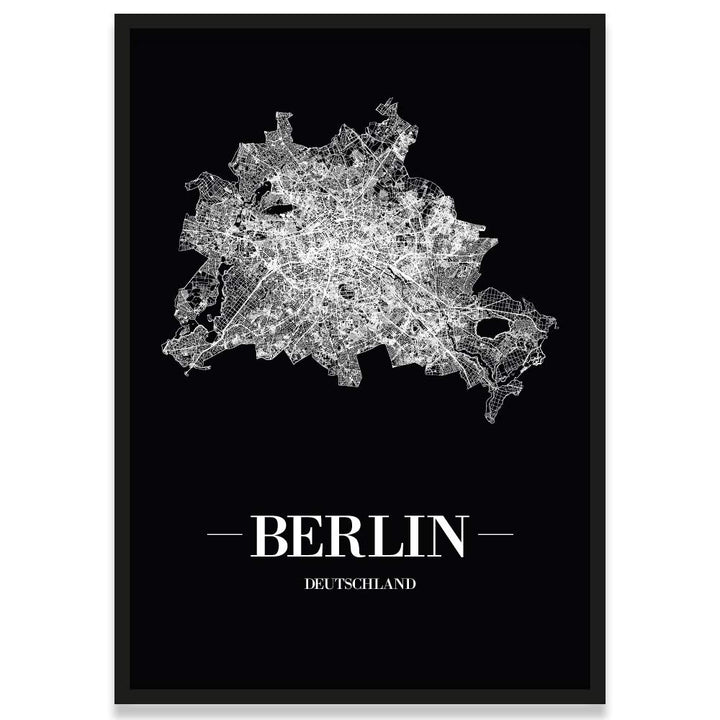 JUNIWORDS Stadtposter, Berlin, Wähle eine Grösse, 21 x 30 cm, Poster mit Rahmen, Schrift A, Schwarz