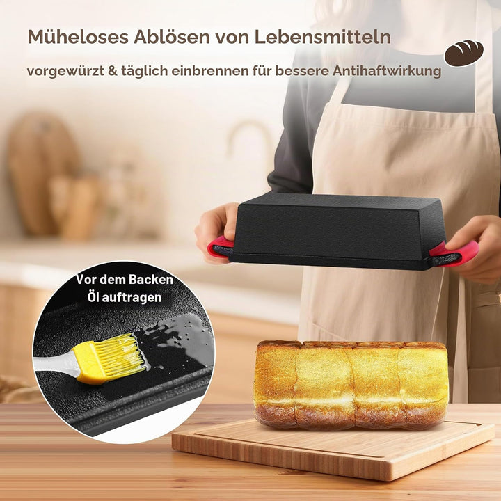 W&amp;H Brotbackform mit Deckel,Gusseisen Topf inkl. Gärkorb, Ideal als Kastenform Brot, Toastbrot Backf