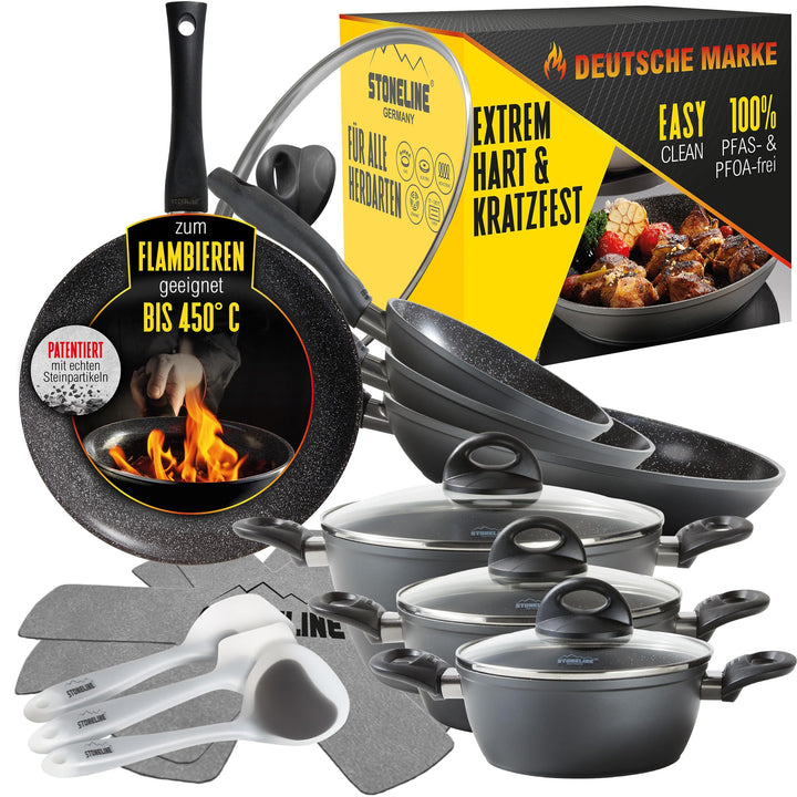 STONELINE Ceramic Keramikpfanne Töpfe Set 16 teilig 18/20/24/28 cm Töpfe Pfannen PFAS-frei Topfset P
